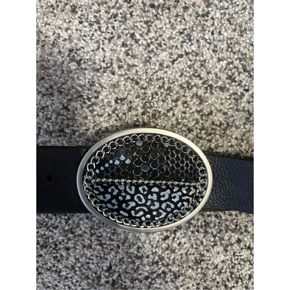 Chico’s Embossed Buckle Leather Belt